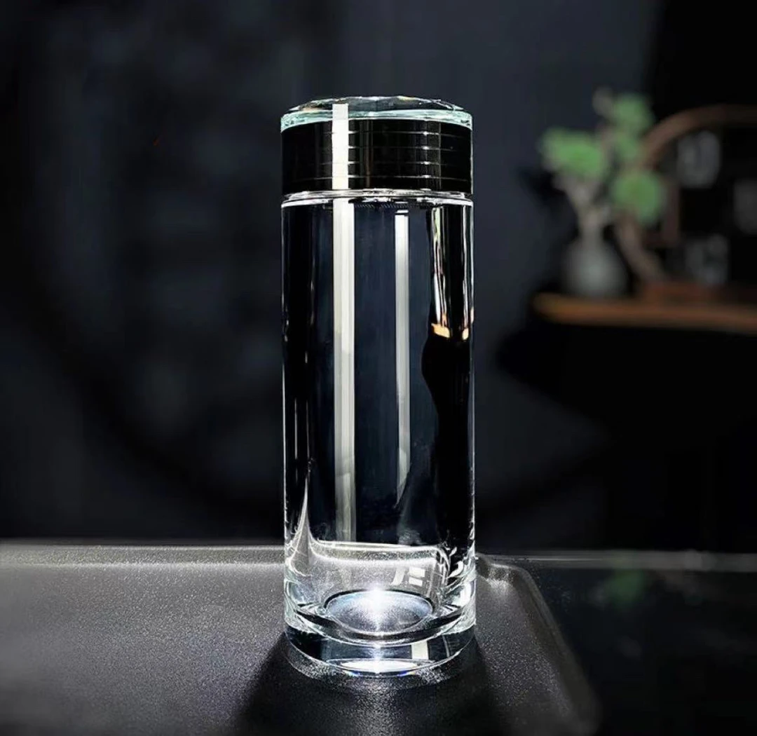 360毫升天然白水晶杯茶水分离杯车载全净体精品保温杯男女款礼品