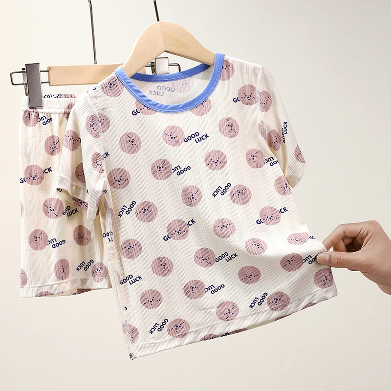 S 2262儿童夏季家居服套装空调服圆领印花夏天短袖10-15岁女童