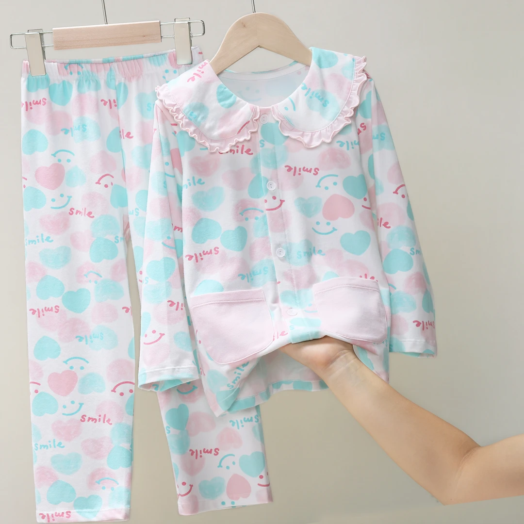 J522 儿童睡衣女孩秋冬装女童宝宝棉套装女孩棉莱卡家居服透气