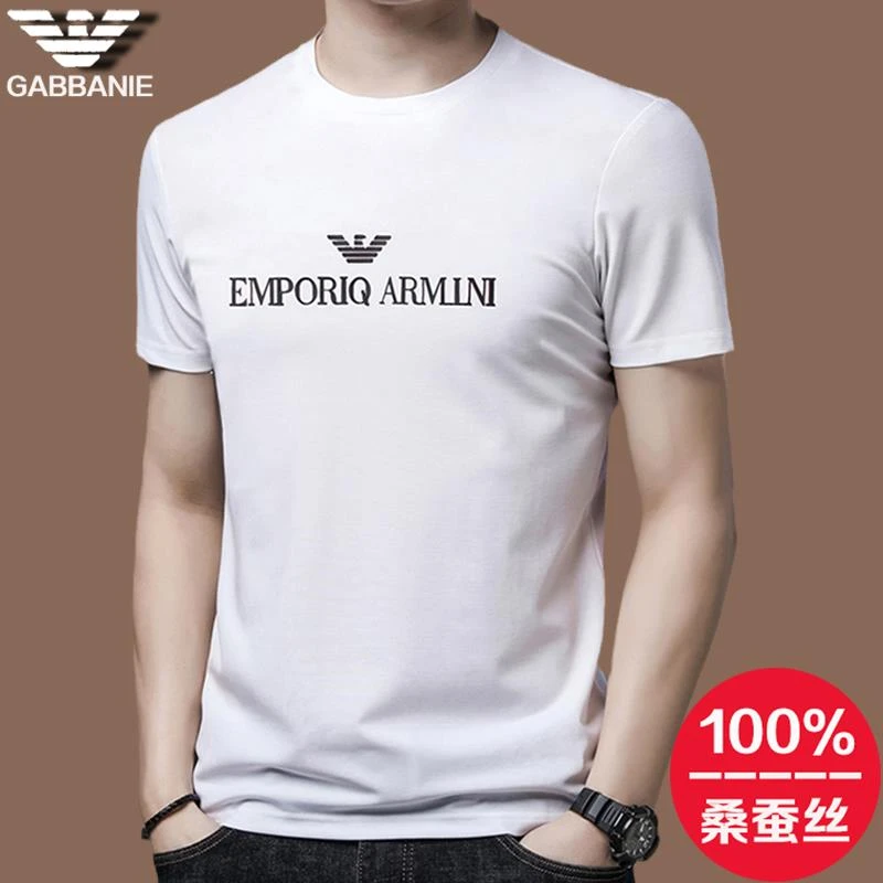 GABBANIE24新款品牌男士桑蚕丝短袖t恤名牌夏季冰感半袖上衣体恤