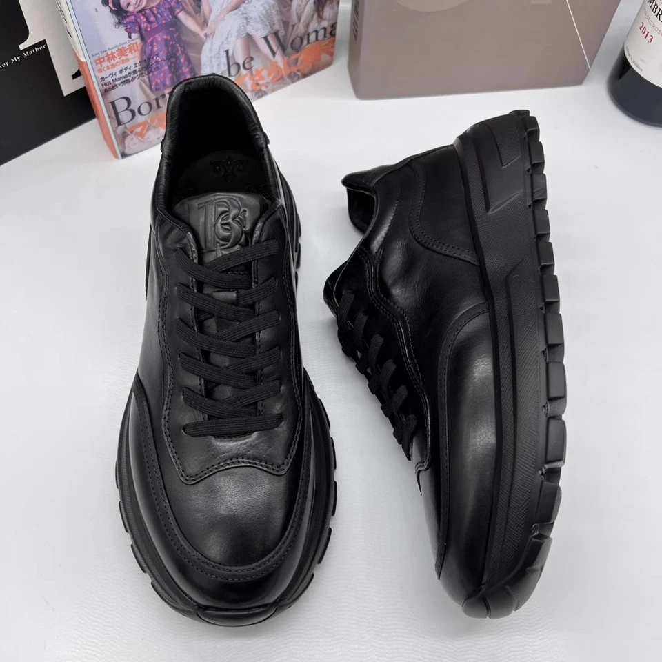 男鞋皮鞋男士时尚百搭真皮休闲鞋休闲皮鞋潮流潮鞋厚底230925KCB