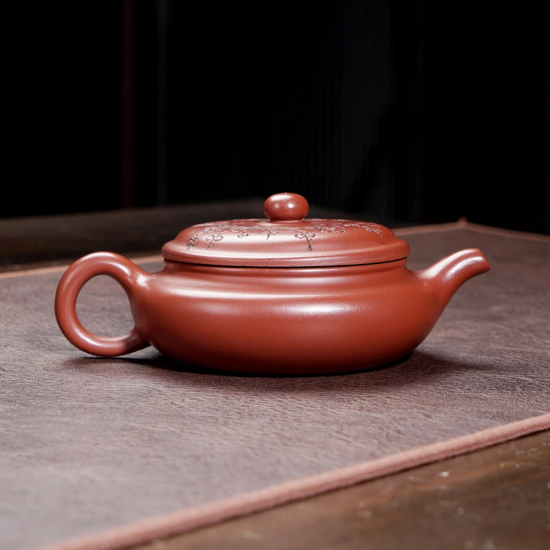 宜兴紫砂壶单朱泥仿古壶手工中式扁仿古壶约梅同醉一壶香
