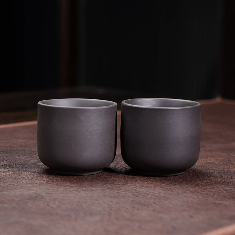 紫砂主人杯品茗杯紫砂光面直筒杯桶杯家用对杯小口杯（两只）