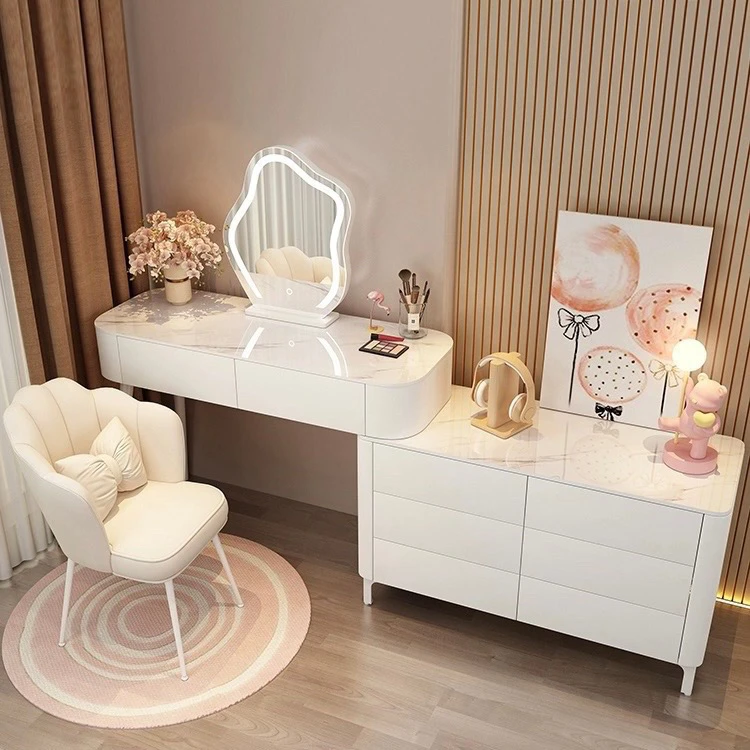 轻奢实木梳妆台居家好物卧室简约现代转角化妆桌床头柜书桌一体
