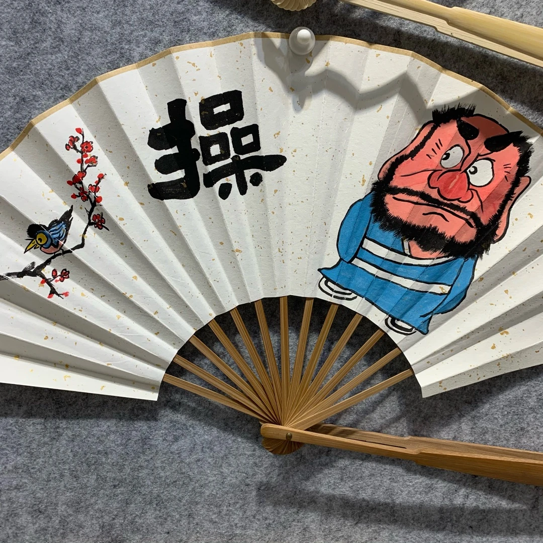 名家手绘老头乐  折扇 10寸15方 纯手绘国画作品  写意人物