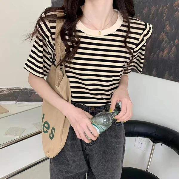 爆款t恤女长袖短袖热卖洋气春季上衣服饰显瘦百搭条纹