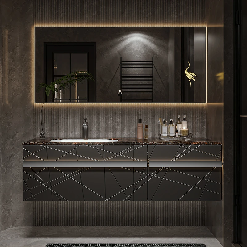 亿秋高定酒店风轻奢浴室柜奢石陶瓷盆洗手盆柜组合