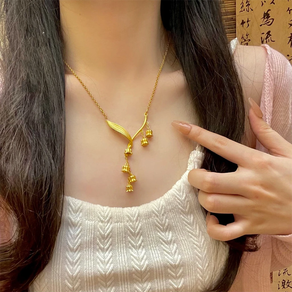 铃兰花流苏项链女铃兰花套链一体链锁骨链百搭