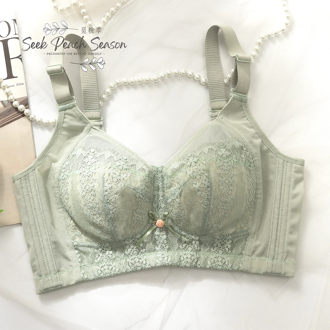 觅桃季【水晶森林】大胸显小大码文胸防下垂收副乳轻薄蕾丝女士内衣