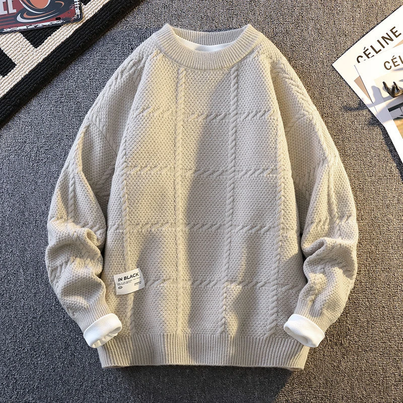 毛衣男秋冬季加厚保暖上衣服潮流ins宽松圆领内穿冬装打底针织衫