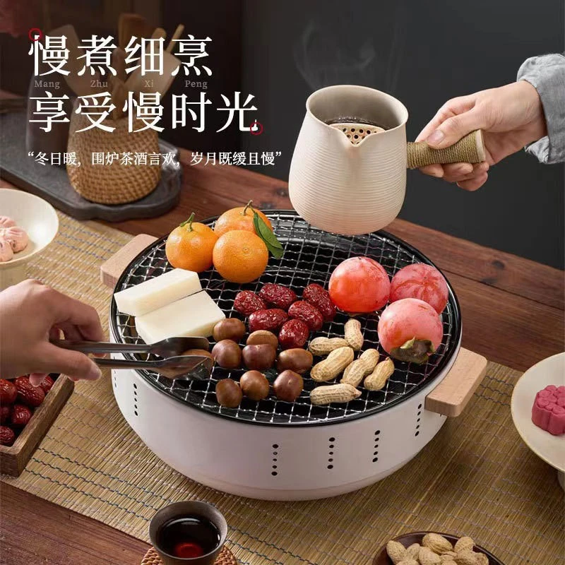 围炉煮茶烧烤炭炉陶瓷烤茶网红煮茶炉便携器具户外取暖火炉圆成都