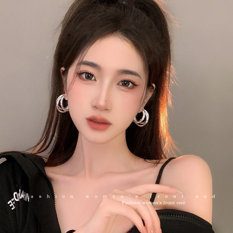 日常吸睛~简约金属耳环欧美气质ins圆圈耳钉新款耳饰346