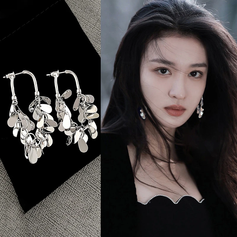 合金耳饰 银色流苏耳环女小众设计夸张耳钉轻奢显脸瘦时尚耳饰26