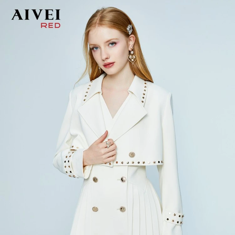 AIVEI艾薇西装短外套收腰显瘦百褶气质粗花呢连衣裙P056S053