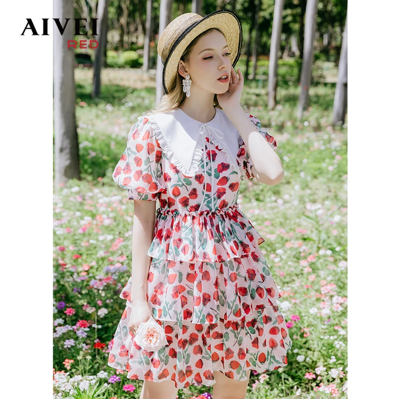 【梦游花境系列】AIVEI欣贺夏新娃娃裙子领印花蛋糕连衣裙 P0360002
