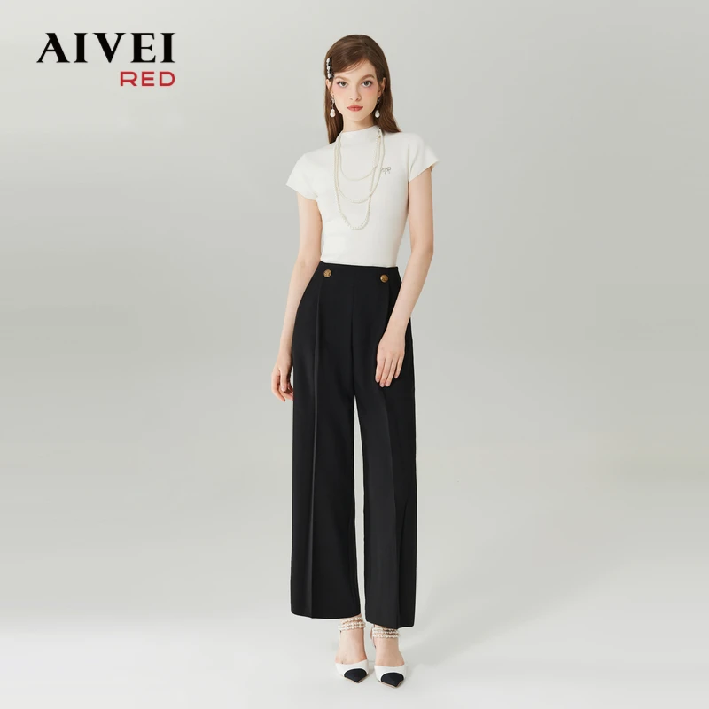 AIVEI艾薇新简约纯色显瘦打底外穿短袖针织衫 Q0560243