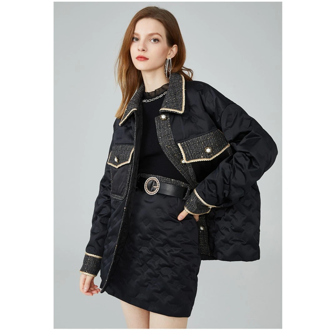 AIVEI防寒粗花呢时尚羽绒服citywarm小香风半身裙套N0560130