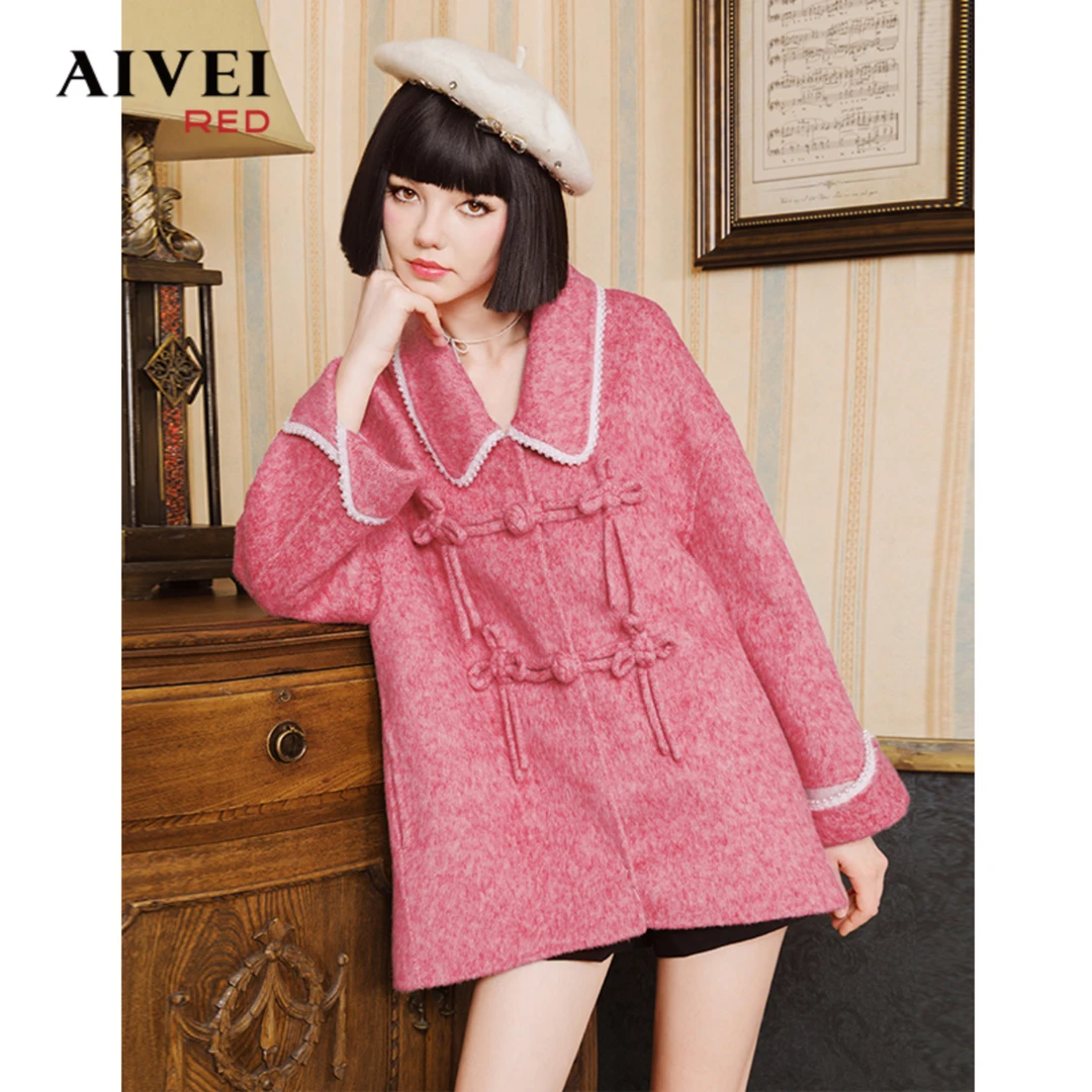 AIVEI艾薇新中式小个子A版玫瑰大衣女毛呢外套Q0660113