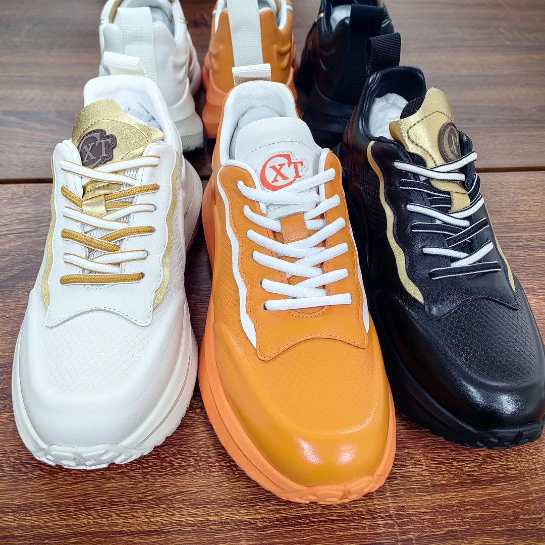 男士休闲鞋头层牛皮时尚百搭潮鞋透气系带真皮潮流秋季厚底