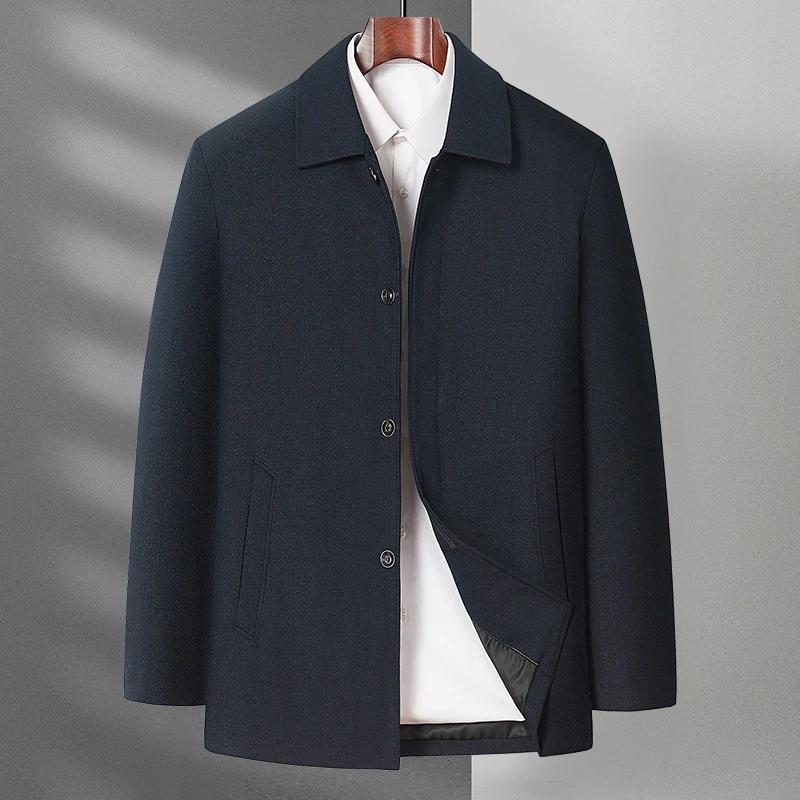 中老年男士爷爷装休闲商务外套春秋冬款中年爸爸装翻领扣子夹克衫