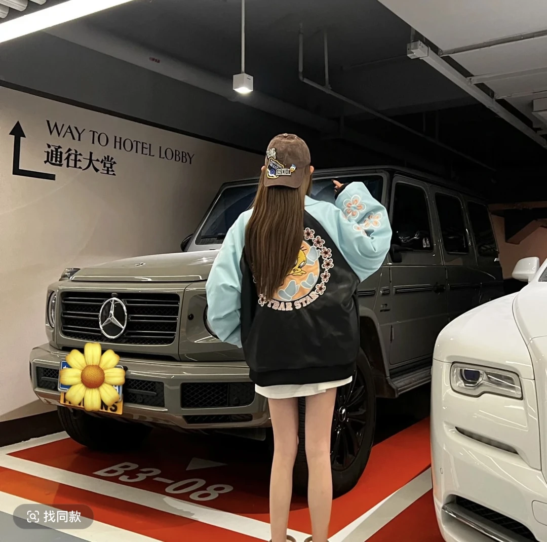 2024秋冬新款设计款潮牌可爱小花花皮料棉服高级百搭外套153