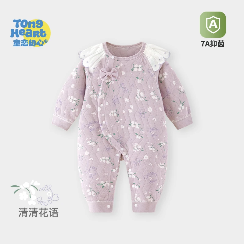 婴儿连体衣秋冬季保暖夹棉新生儿衣服冬装幼女宝宝女童公主外出服
