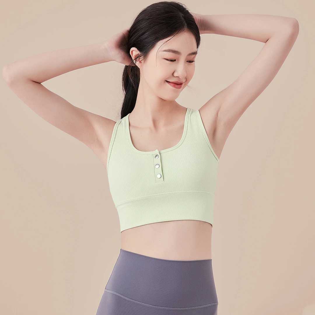2024春季新款运动外穿工字背心带胸垫收副乳内衣开口钉扣健身文胸
