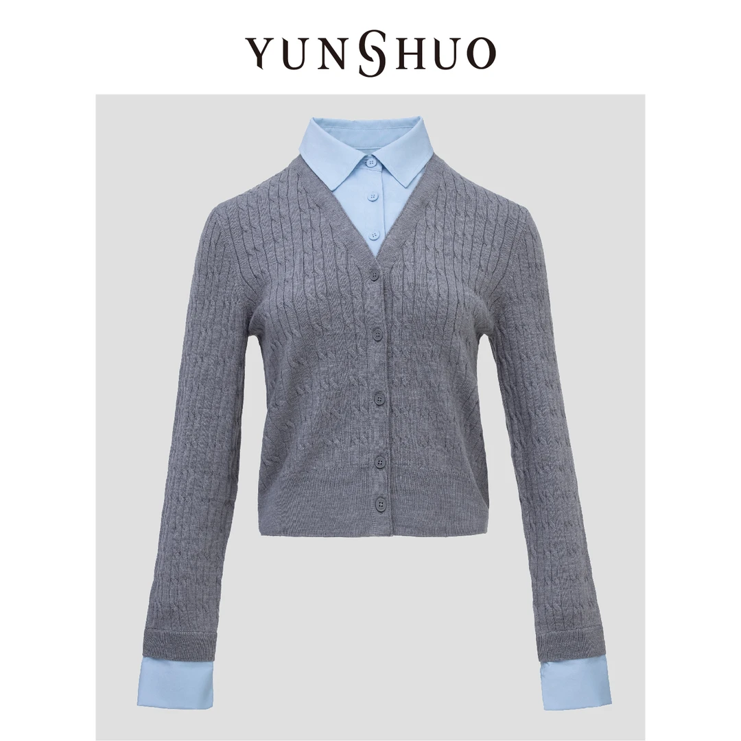 YUNSHUO允硕秋冬新品简约拼接显瘦气质女风百搭休闲针织衫729286