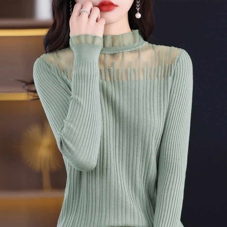 蕾丝打底衫女春秋2025新款早秋漂亮小衫薄款针织上衣大码长袖毛衣