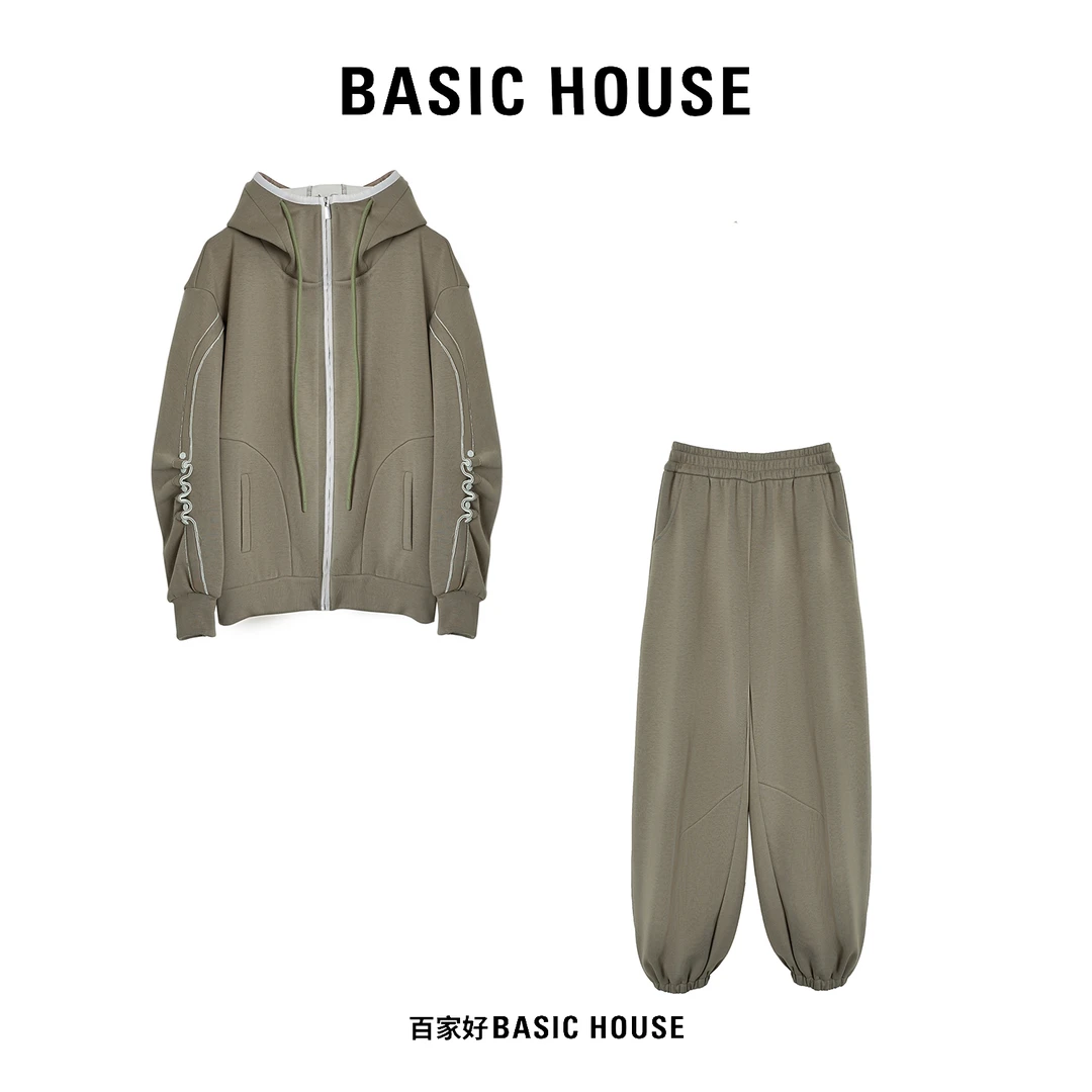 Basic House/百家好2024秋季新款宽松休闲外套百搭时尚卫衣套装YY