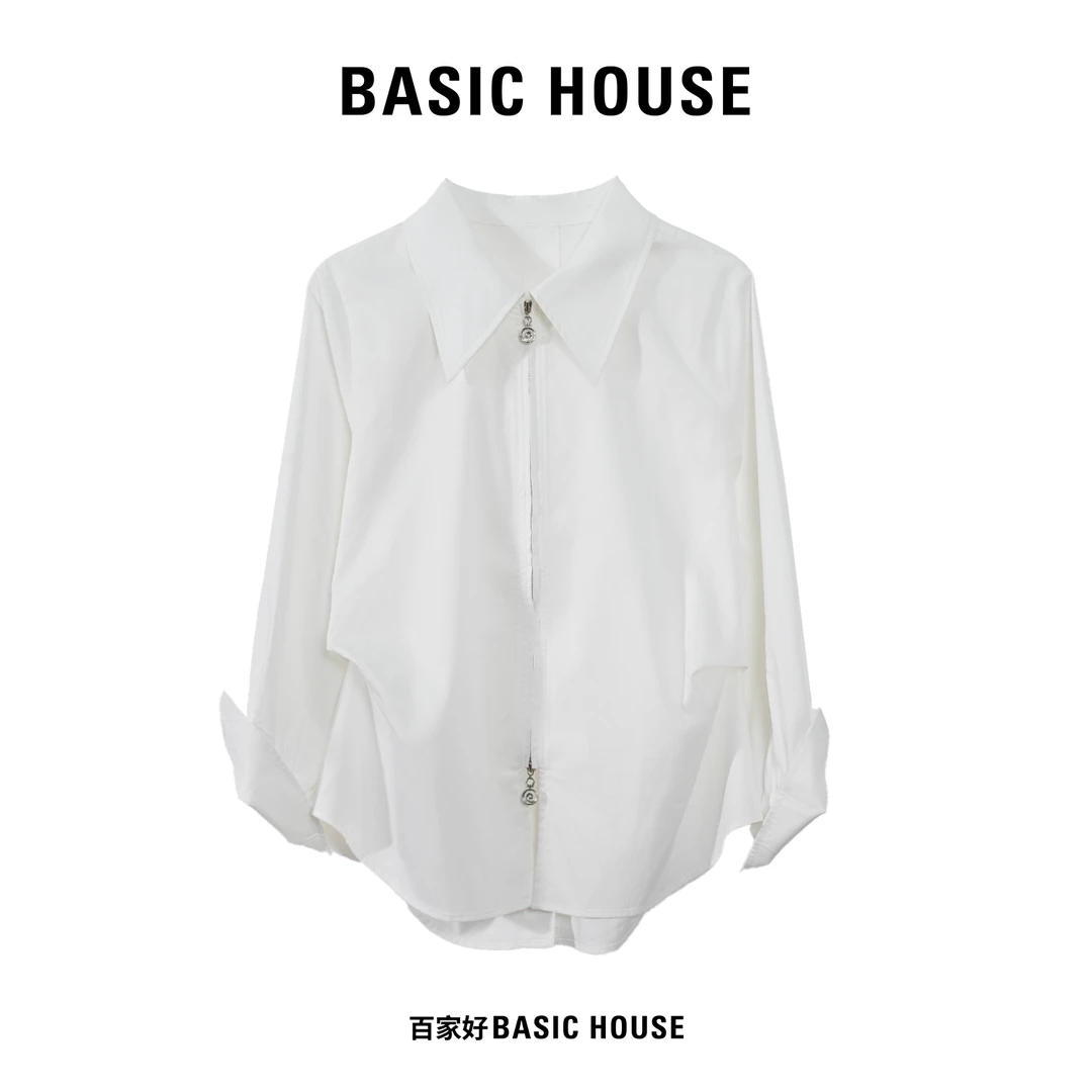 Basic House/百家好2025春季新款气质百搭双拉链衬衫上衣YY