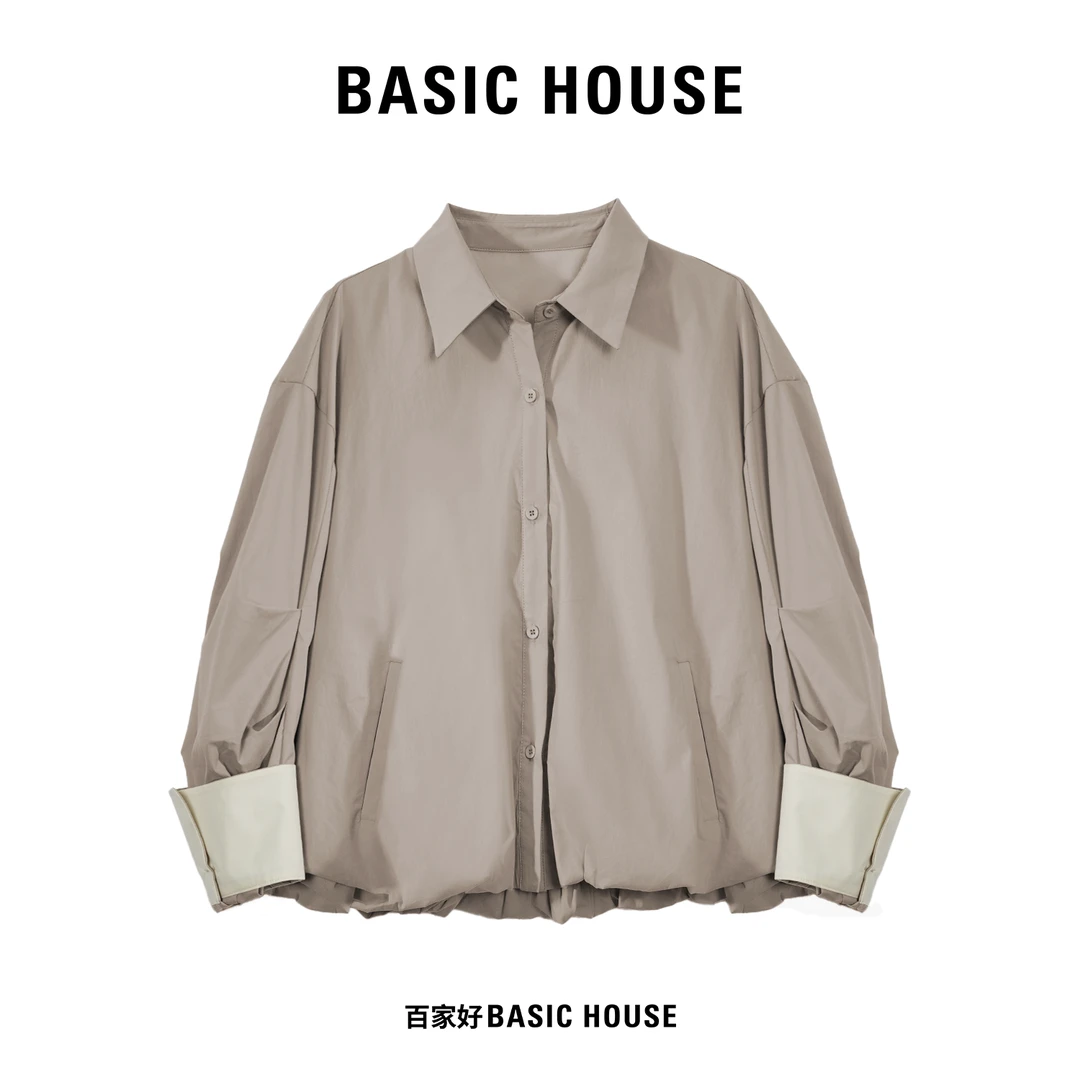 Basic House/百家好2025年春季新款翻领气质时尚衬衫女外套YY