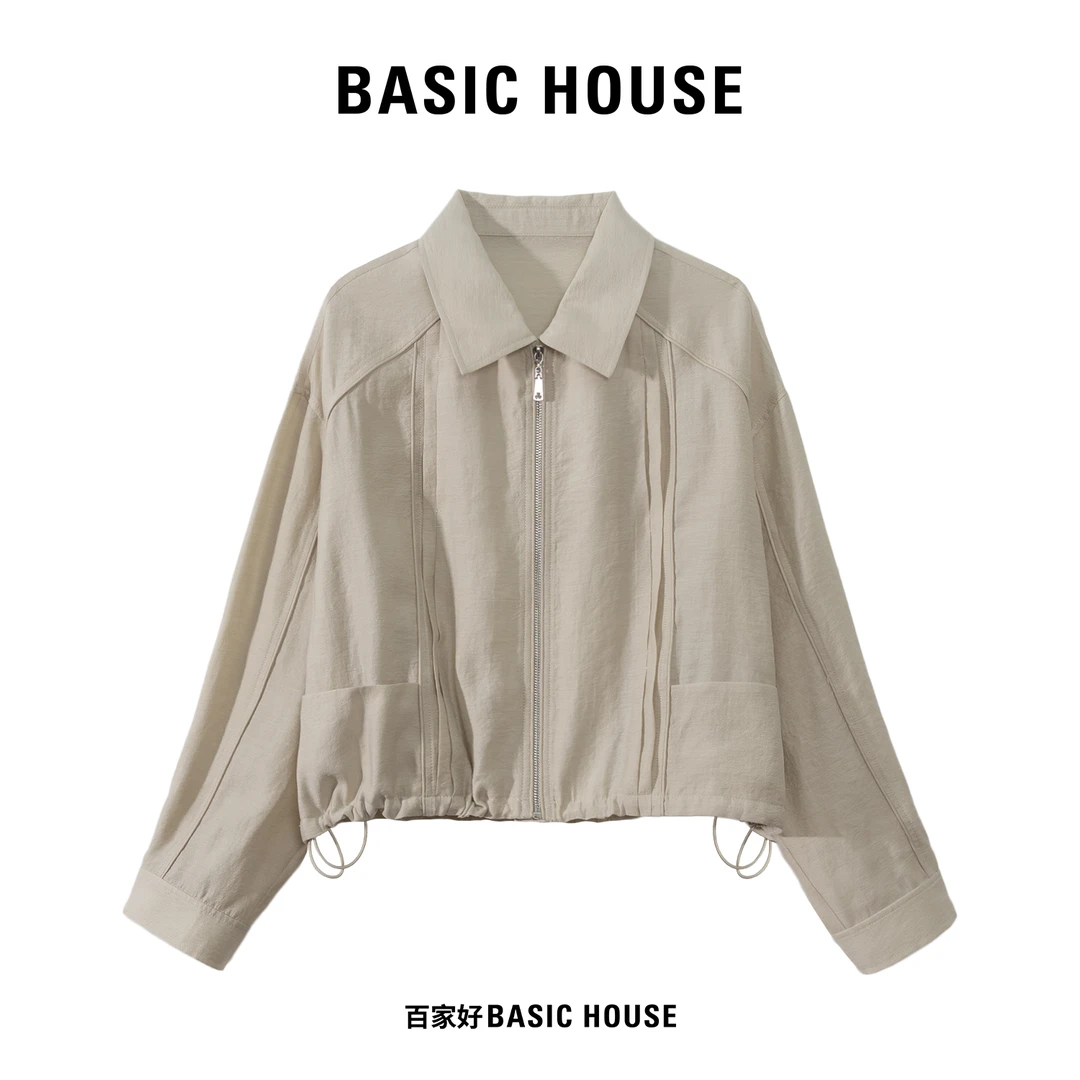 Basic House/百家好2024年秋季新款设计师款气质捏褶条纹衬衫YY