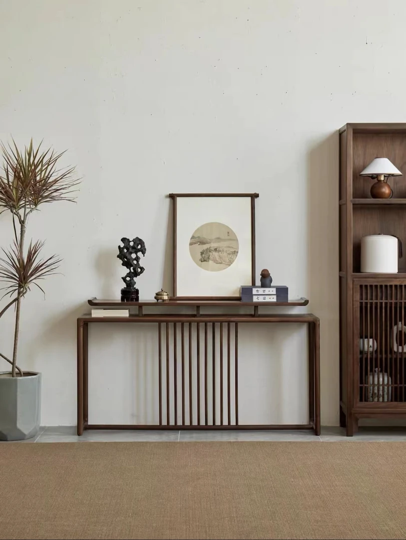 北美黑胡桃木新中式入户条案玄关桌全实木供桌禅意玄关条几端景台