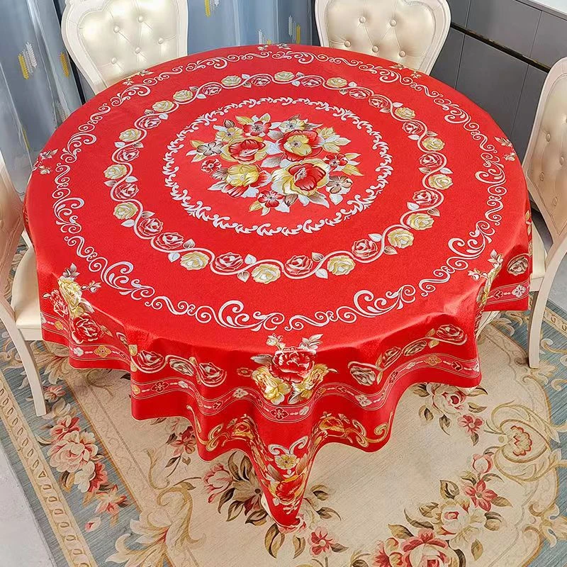 喜庆圆桌布防水防油防烫免洗加厚婚庆家用餐桌布2024新款圆形台布