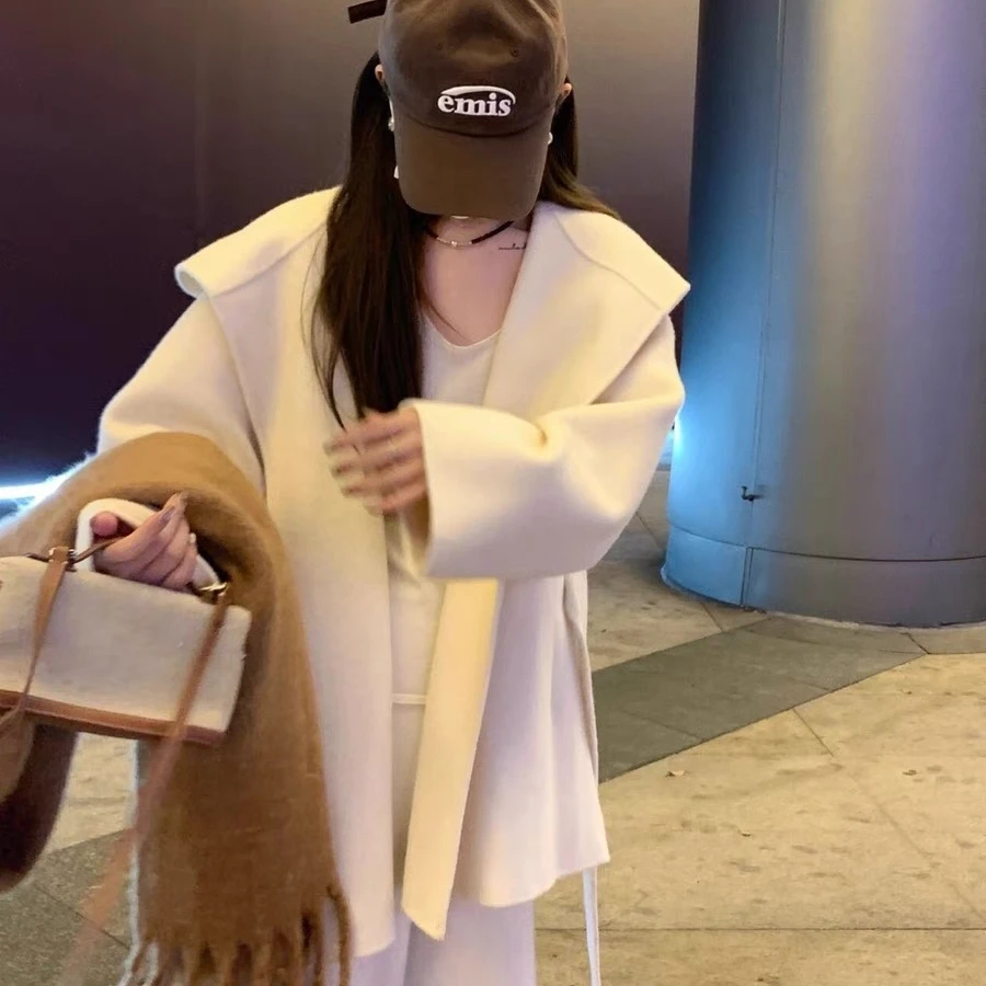 冬季韩版休闲时尚宽松名媛气质慵懒风双面毛呢大衣女高级感厚外套