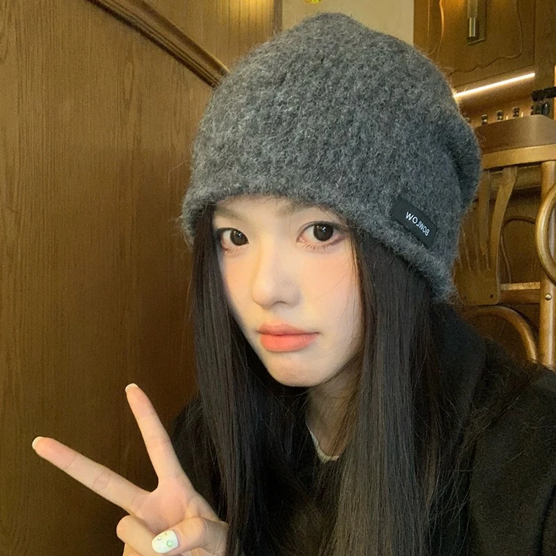 韩系高级感毛绒冷帽女2024年秋冬大头围复古堆堆帽显脸小保暖帽子