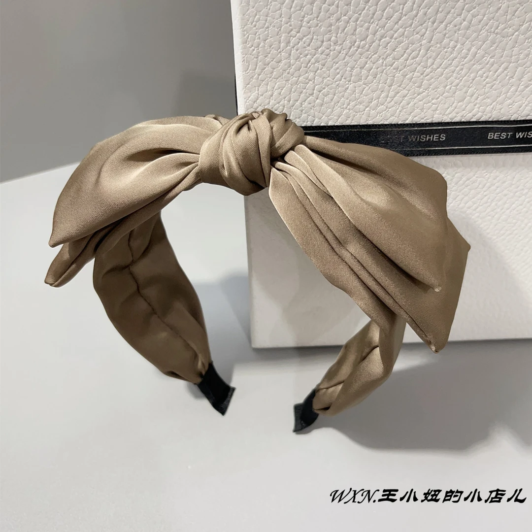 新款纯色韩国立体双层缎面蝴蝶结发箍女高级感宽边网红头箍发卡
