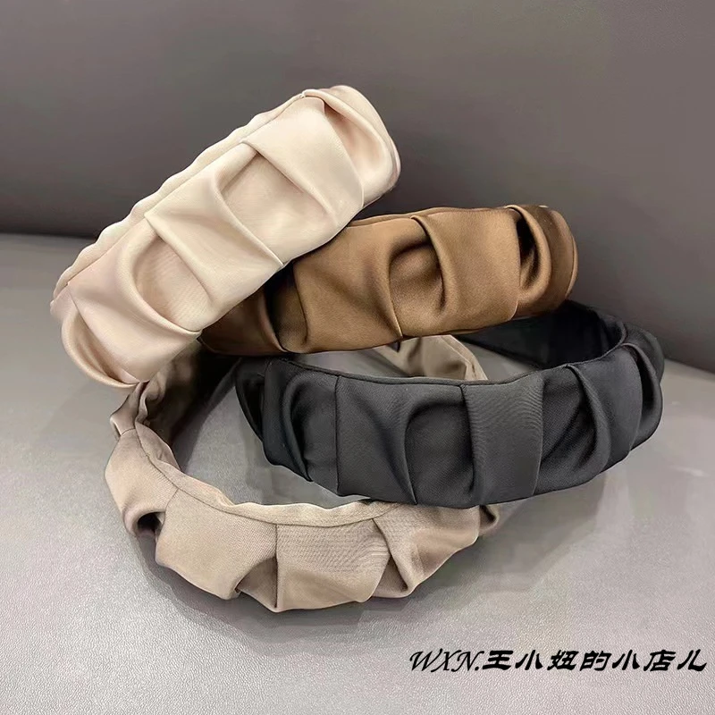 纯色新款褶皱布艺宽边压发头箍韩版百搭发箍气质减龄时尚发卡