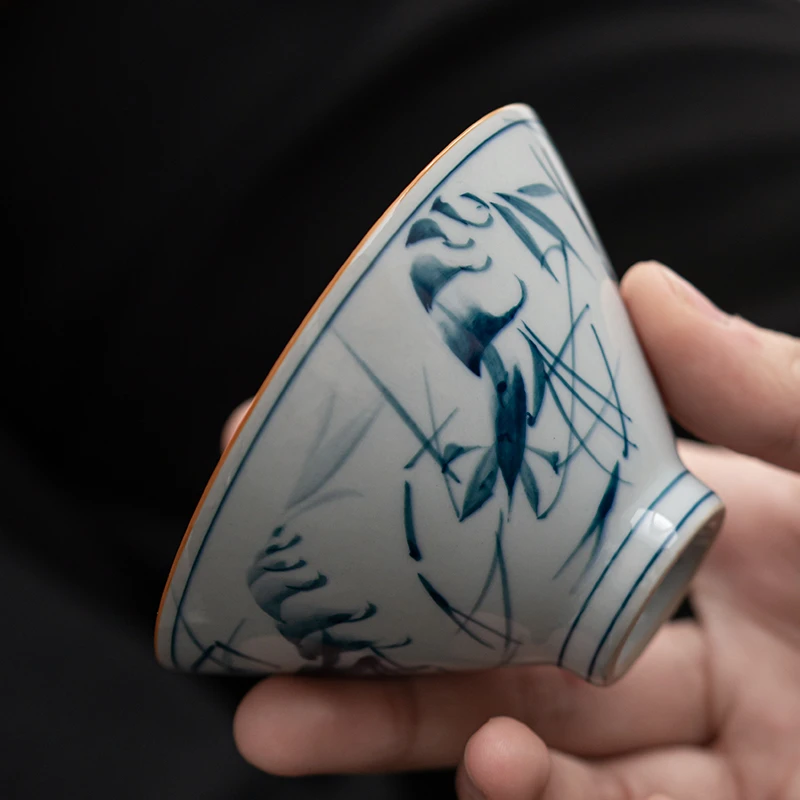 微瑕手绘虾趣斗笠杯老陶泥茶具个人专用主人杯大容量茶杯主人杯