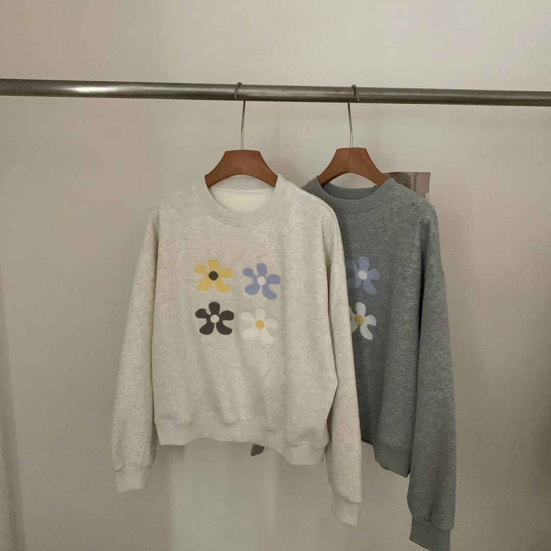 帽之都圆领花朵宽松时尚卫衣