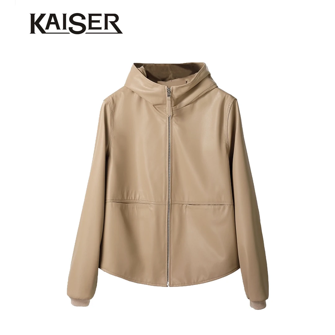 Kaiser翻领修身皮衣皮夹克外套皮衣女外套秋冬百搭时尚短款秋季