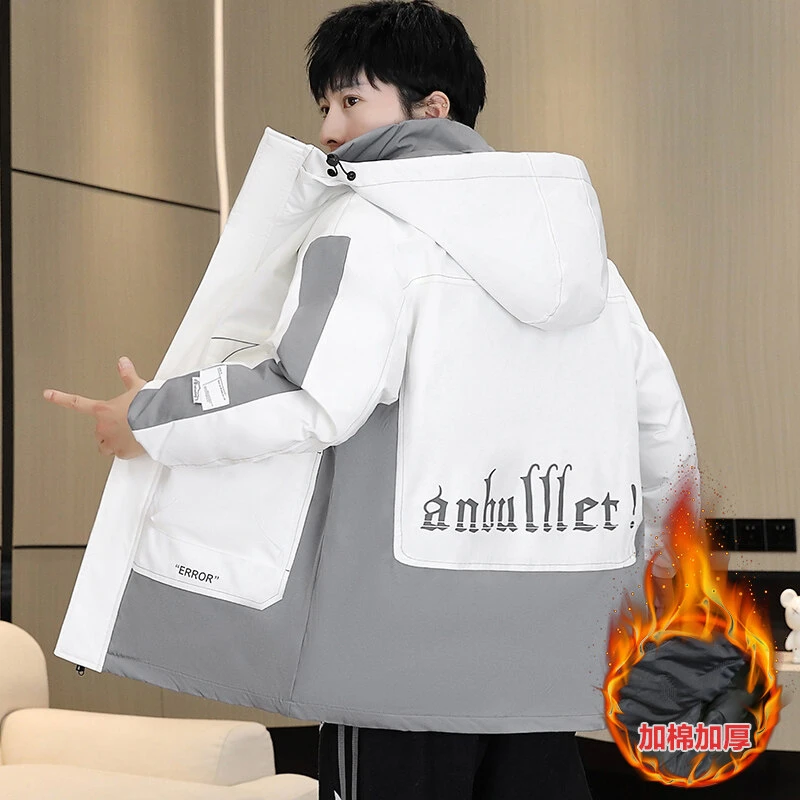 2024冬季中长款连帽拼色宽松棉衣外套防寒保暖抗寒防风冬装6193