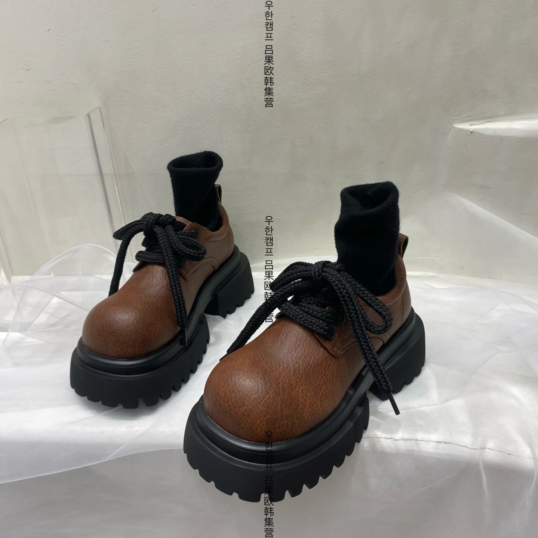 东大门新品荔枝纹厚底复古小皮鞋女2024秋显瘦软底百搭时尚乐福鞋
