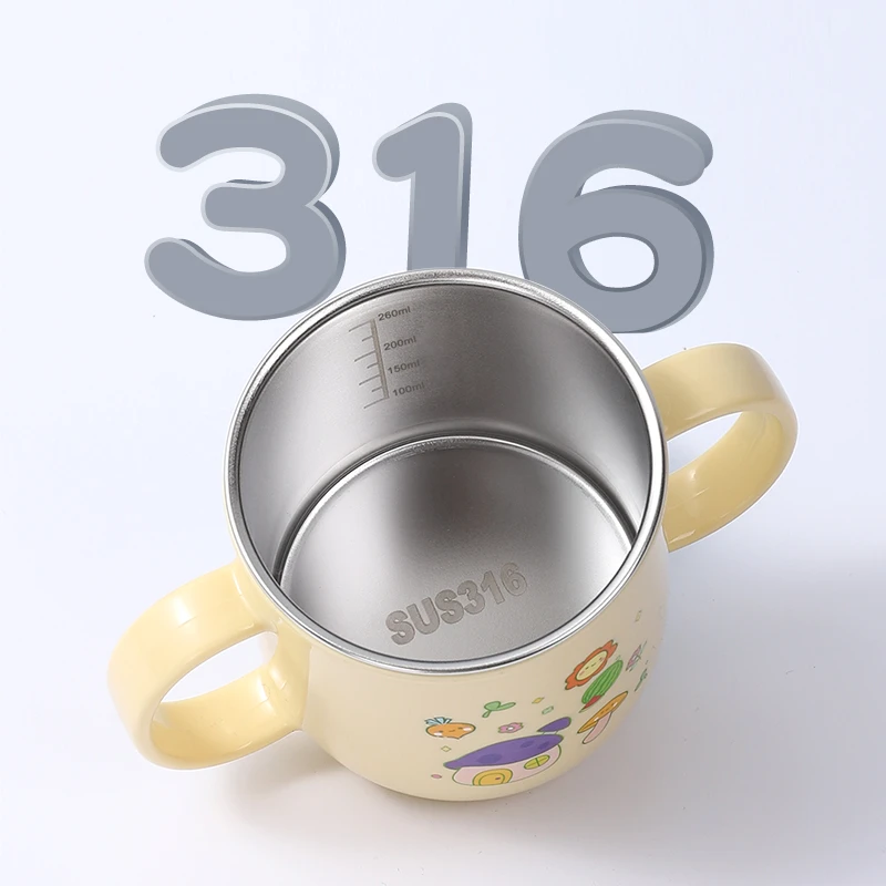 316不锈钢宝宝婴儿家用手柄卡通婴幼儿牛奶喝水刻度吸管儿童水杯