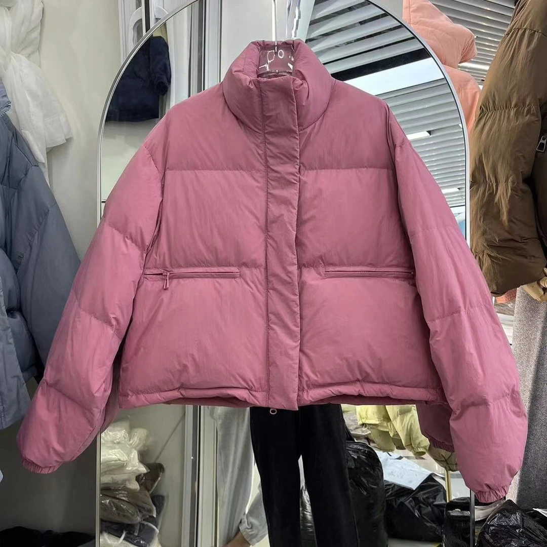 羽绒服女2023冬新款韩版高腰短款立领白鸭绒面包服小个子宽松外套