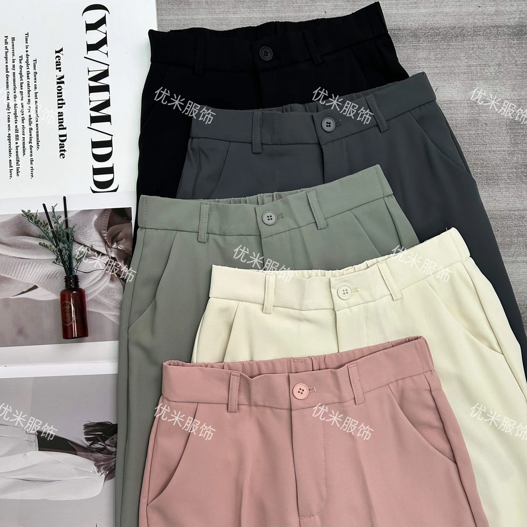 【安安小个子】夏季冰凉直筒高腰垂感八九分显瘦烟管西装休闲裤