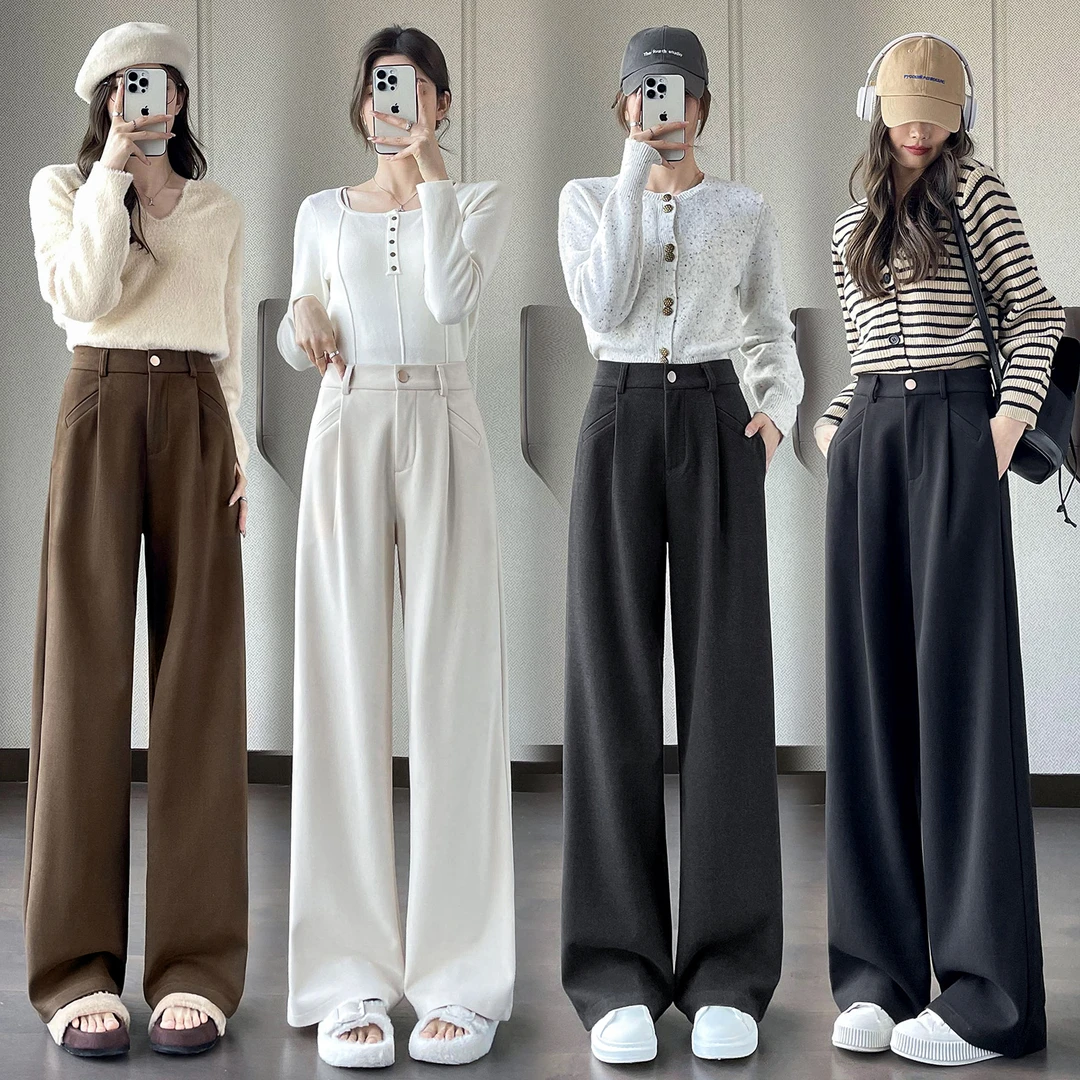 米莱Jiaer/ 6801秋冬加厚毛窄版西装裤阔腿裤高腰休闲裤拖地裤女