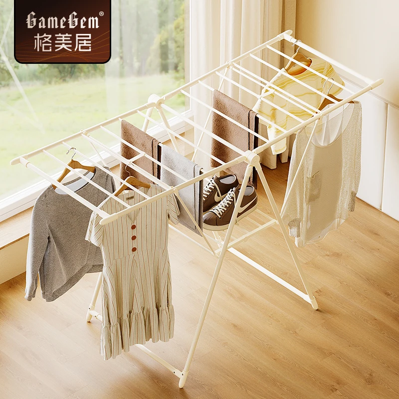 格美居落地晾衣架折叠多功能晾晒架室内阳台凉衣杆挂衣服晒被衣服