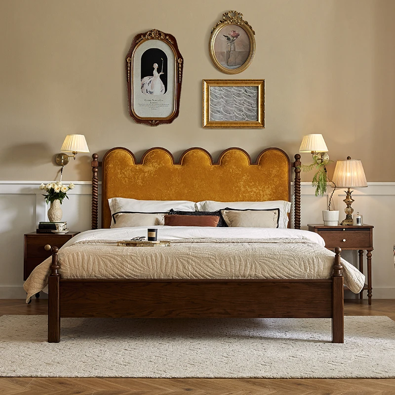 CHAOQU/巢趣法式复古实木软包床主卧双人床卧室1.8大床美式红橡木